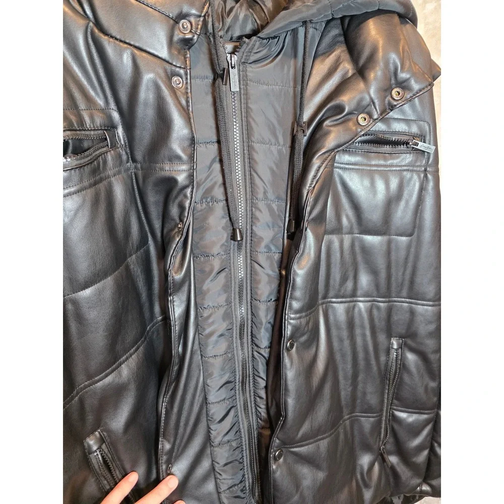 Sean John Mens Faux Leather Hooded Puffer Vest Black‎ 5X Big and Tall Outerwear